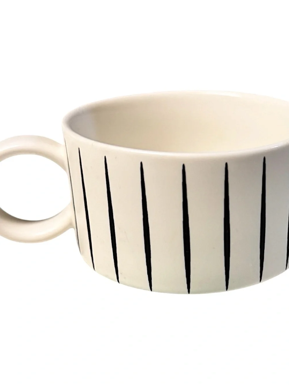 LUKA 9Pc Porcelain B&W Gold Stripes Espresso Cups Wood Saucers & Metal Stand NEW